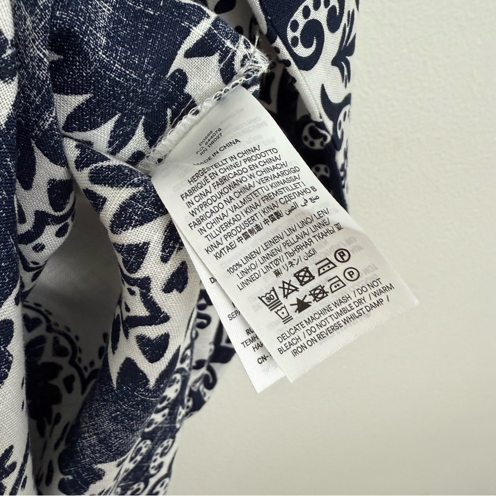 Boden V-Neck Tie Waist Mini Kaftan Navy and White Paisley - Picture 3 of 3